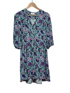 ANNA KAY Teal Midi Dress with Purple and Pink Paisley Print